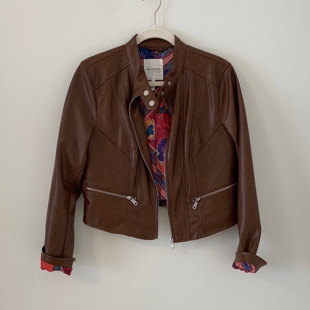 Brown Artificial Leather Jacket - image 1